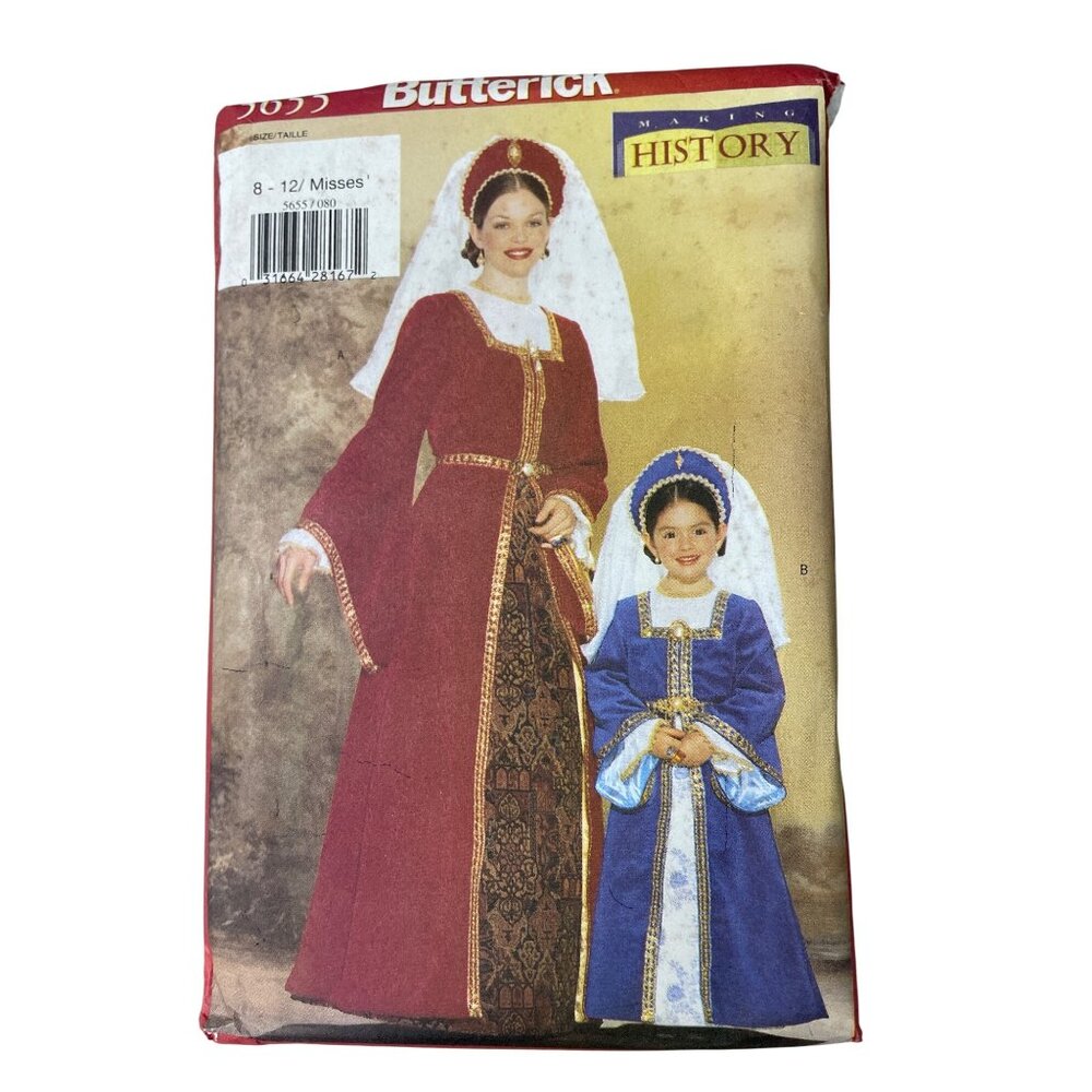 Butterick 5655 Sewing Pattern Sizes 8-12 Misses Medieval Renaissance UNCUT